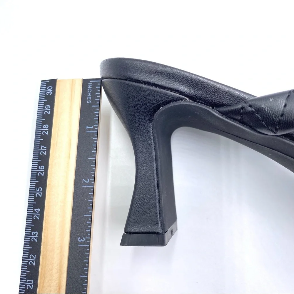 Aerosoles Size 8.5 Black Faux Leather Square Toe Heels Dress Sandals Shoes‎